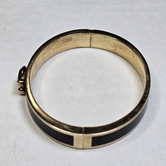 Coach Black Enameled Hinged Bangle Gold Plated Brass Black Enamel Side Clasp - Picture 8 of 8
